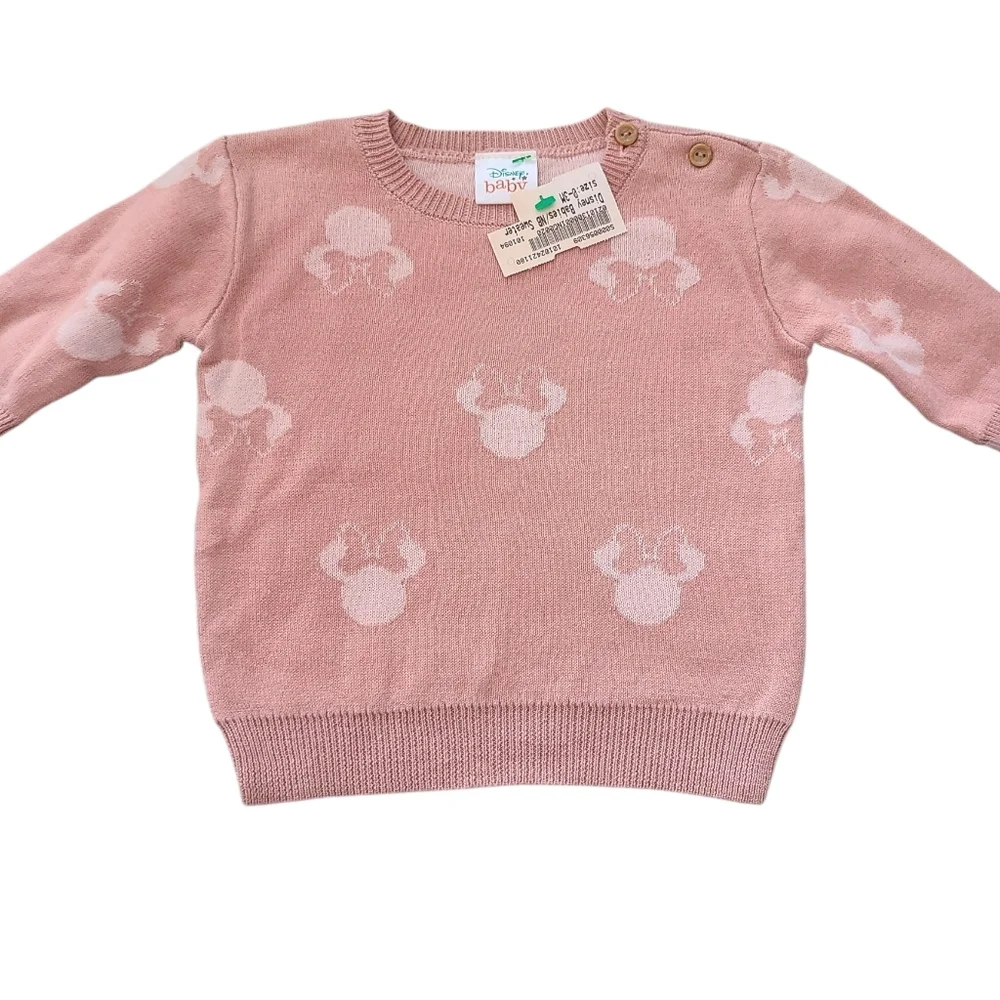 Disney Sweater For Newborn Baby Pink Minnie‎ Mouse Infant Size 0-3 Months NEW